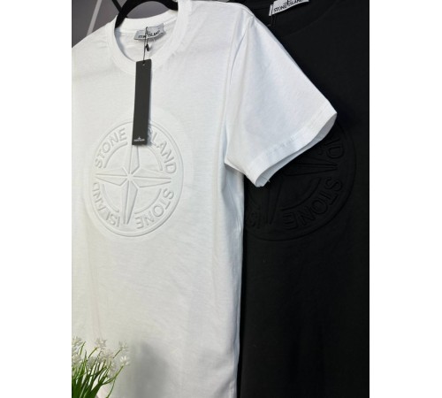 Футболка Stone Island белая с лого на груди mf023