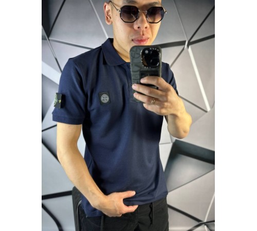 Поло Stone Island темно-синего цвета с патчем на рукаве mf035