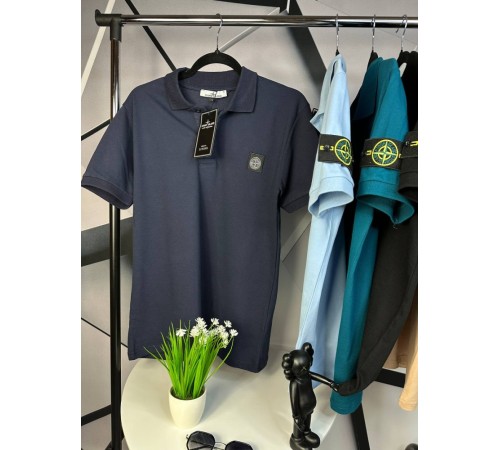 Поло Stone Island темно-синего цвета с патчем на рукаве mf035