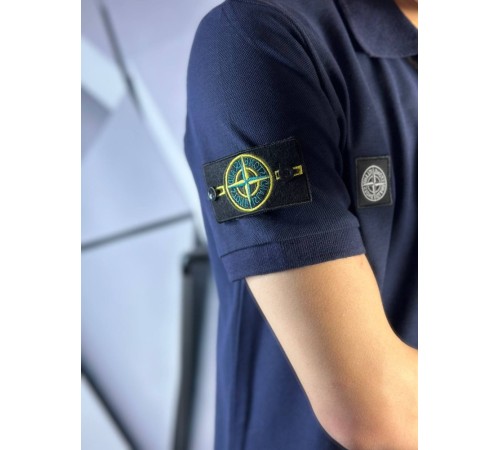 Поло Stone Island темно-синего цвета с патчем на рукаве mf035