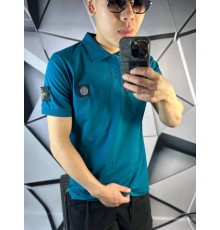 Поло Stone Island бирюзового цвета с патчем на рукаве mf036