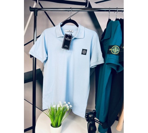 Поло Stone Island голубого цвета с патчем на рукаве mf037