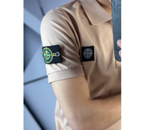 Поло Stone Island бежевого цвета с патчем на рукаве mf038