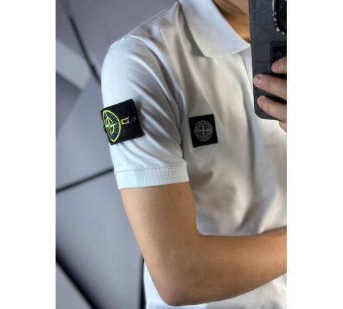 Поло Stone Island белого цвета с патчем на рукаве mf040