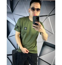 Футболка Stone Island цвета хаки с патчем на рукаве mf049