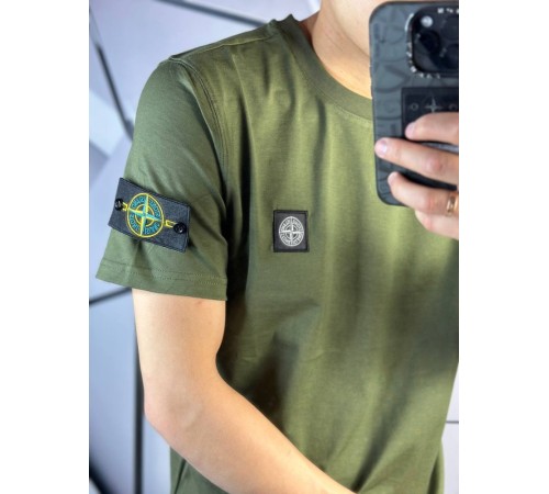 Футболка Stone Island цвета хаки с патчем на рукаве mf049