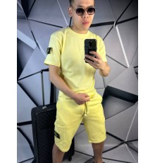 Комплект шорты и футболка Stone Island желтого цвета mk005