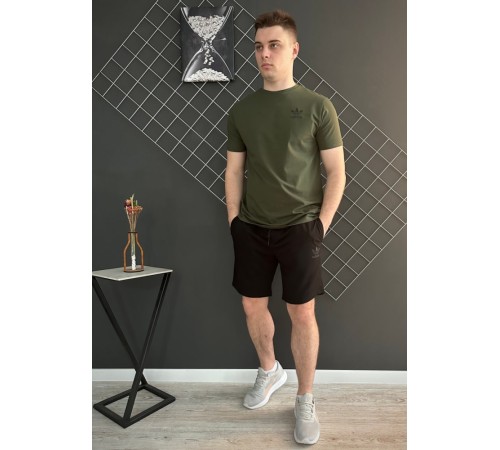 Шорти Adidas чорний лого + футболка Adidas хакі RD182/RD213