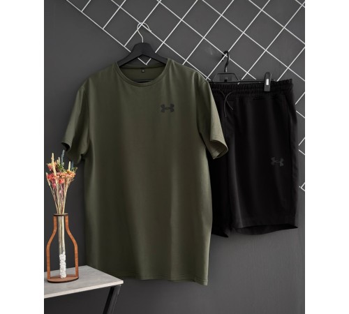 Шорти Under Armour чорний лого + футболка Under Armour хакі RD191/RD219