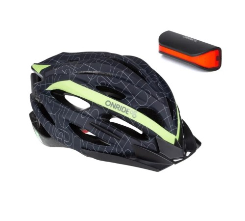 Набір шолом велосипедний Onride Grip M 55-58 Black/Green + мигалка Onride Slit 6936116100865