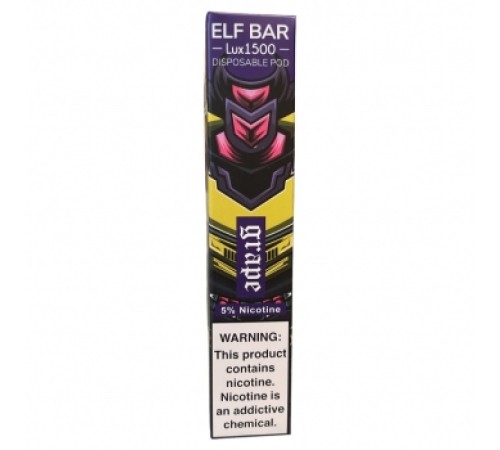 Одноразовый POD Elf Bar lux 1500 device 850mah 50 мг на 1500 puffs со вкусом винограда