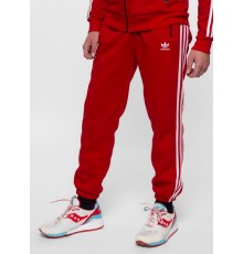 Теплые спортивные штаны в стиле Adidas Thre line красные