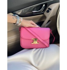 Сумка жіноча Celine Teen Triomphe Bag in Shiny Calfskin Pink Селін яскраво-рожевий DN091