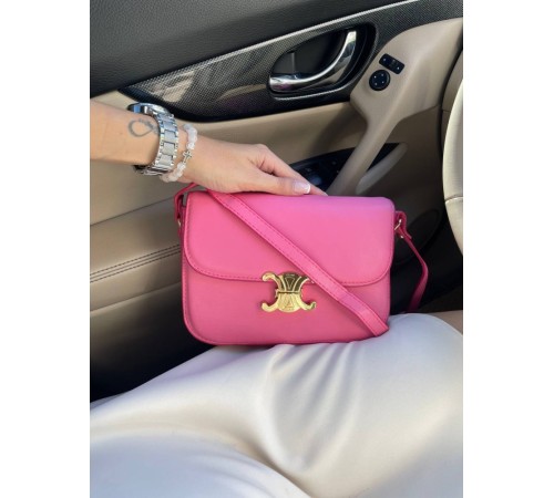 Сумка жіноча Celine Teen Triomphe Bag in Shiny Calfskin Pink Селін яскраво-рожевий DN091