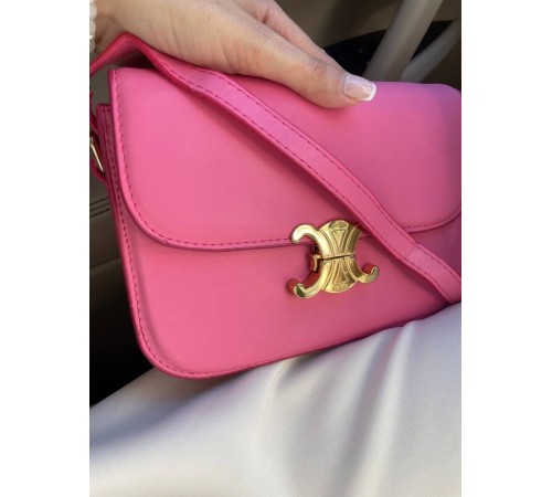 Сумка жіноча Celine Teen Triomphe Bag in Shiny Calfskin Pink Селін яскраво-рожевий DN091