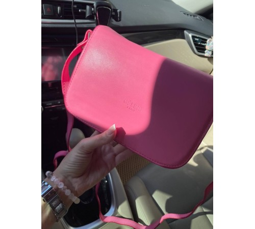 Сумка жіноча Celine Teen Triomphe Bag in Shiny Calfskin Pink Селін яскраво-рожевий DN091