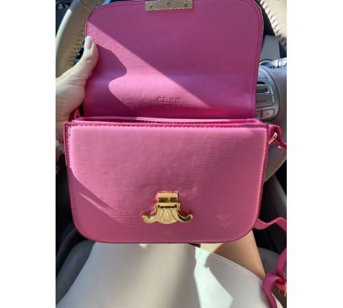 Сумка жіноча Celine Teen Triomphe Bag in Shiny Calfskin Pink Селін яскраво-рожевий DN091