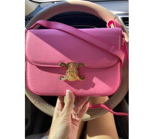 Сумка жіноча Celine Teen Triomphe Bag in Shiny Calfskin Pink Селін яскраво-рожевий DN091