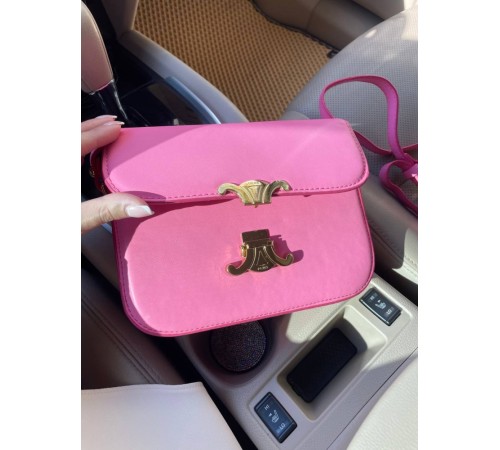 Сумка жіноча Celine Teen Triomphe Bag in Shiny Calfskin Pink Селін яскраво-рожевий DN091