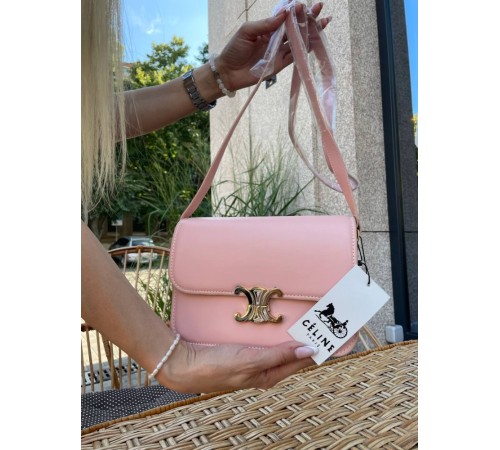 Сумка жіноча Celine Teen Triomphe Bag in Shiny Calfskin Pink Селін рожевий DN062