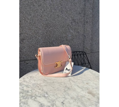 Сумка жіноча Celine Teen Triomphe Bag in Shiny Calfskin Pink Селін пудра DN063