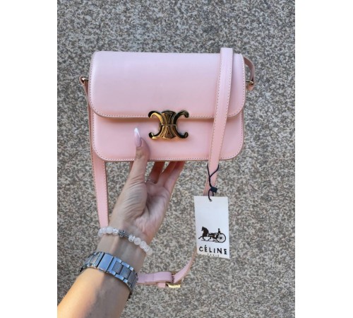 Сумка жіноча Celine Teen Triomphe Bag in Shiny Calfskin Pink Селін пудра DN063