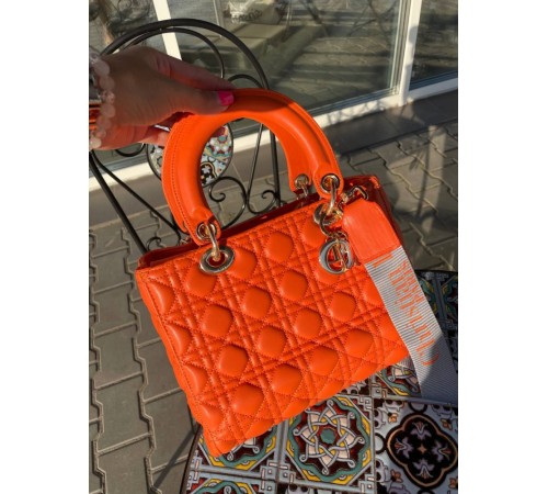 Жіноча сумка Christian Dior Lady D-Lite orange Діор помаранчева 085