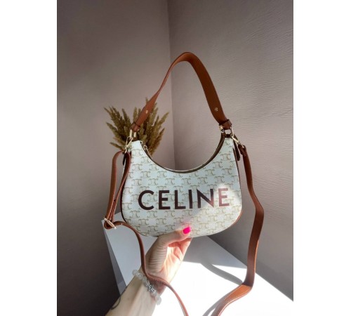 Сумка жіноча  Celine Ava Bag в Triomphe Canvas and Calfskin Tan beige Селін бежева 073