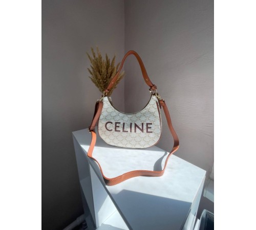 Сумка жіноча  Celine Ava Bag в Triomphe Canvas and Calfskin Tan beige Селін бежева 073