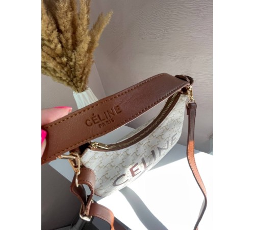 Сумка жіноча  Celine Ava Bag в Triomphe Canvas and Calfskin Tan beige Селін бежева 073