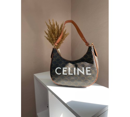 Сумка жіноча  Celine Ava Bag In Triomphe Canvas and Calfskin Tan brown Селін коричнева 072