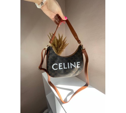 Сумка жіноча  Celine Ava Bag In Triomphe Canvas and Calfskin Tan brown Селін коричнева 072