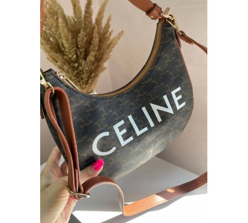 Сумка жіноча  Celine Ava Bag In Triomphe Canvas and Calfskin Tan brown Селін коричнева 072