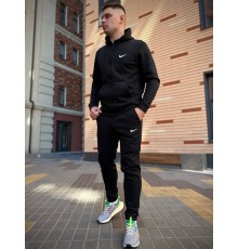 Зимовий спортивний костюм Nike з начосом чорна кофта на змійці+ чорні штани