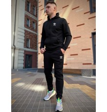 Зимовий спортивний костюм Adidas з начосом чорна кофта на змійці+ чорні штани RD269/RD024