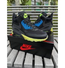 Мужские кроссовки Nike Air Max 90 Black / green  высокие демисезонные