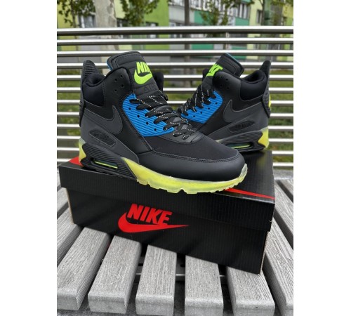 Мужские кроссовки Nike Air Max 90 Black / green  высокие демисезонные