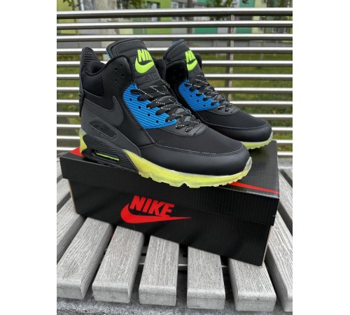 Мужские кроссовки Nike Air Max 90 Black / green  высокие демисезонные