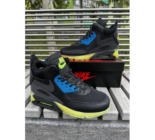 Мужские кроссовки Nike Air Max 90 Black / green  высокие демисезонные