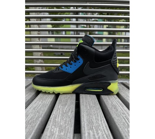 Мужские кроссовки Nike Air Max 90 Black / green  высокие демисезонные