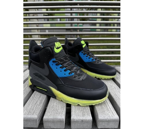 Мужские кроссовки Nike Air Max 90 Black / green  высокие демисезонные