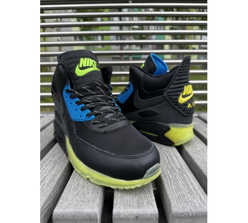 Мужские кроссовки Nike Air Max 90 Black / green  высокие демисезонные