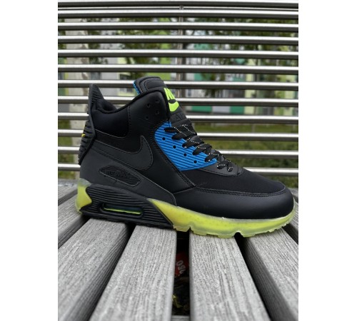 Мужские кроссовки Nike Air Max 90 Black / green  высокие демисезонные