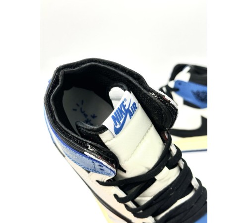 Кроссовки высокие Jordan 1 Low x Travis Scott (Cactus Jack) белые с синим