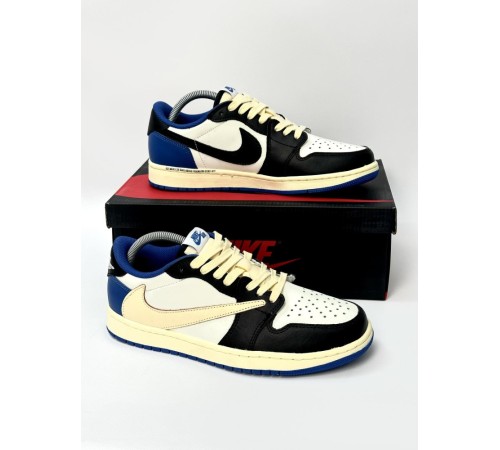 Кроссовки Jordan 1 Low x Travis Scott (Cactus Jack) белые с синим