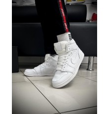 Кроссовки высокие Nike Air Jordan 1 кожа (White)