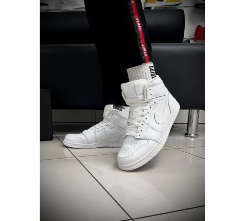 Кроссовки высокие Nike Air Jordan 1 кожа (White)