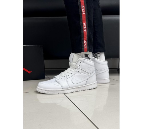 Кроссовки высокие Nike Air Jordan 1 кожа (White)