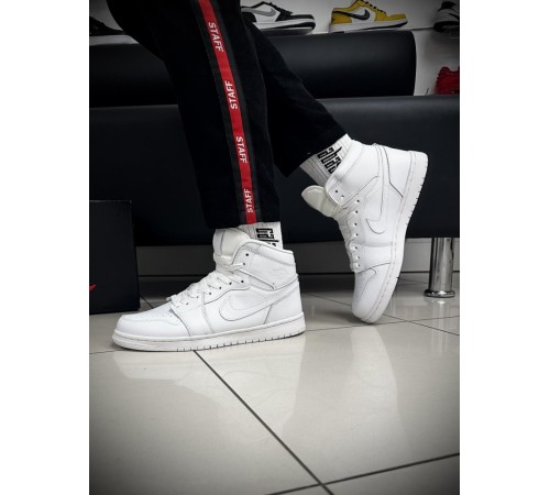 Кроссовки высокие Nike Air Jordan 1 кожа (White)