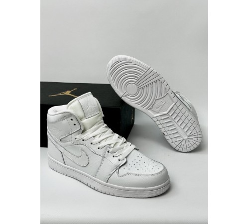 Кроссовки высокие Nike Air Jordan 1 кожа (White)